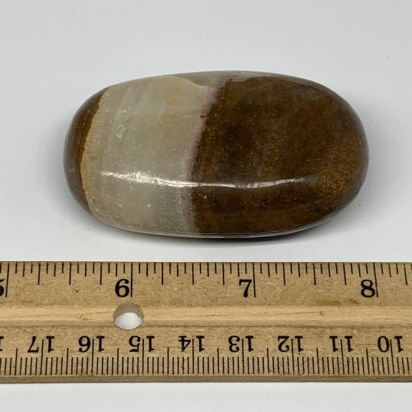 106.8g, 2.6"x1.6"x0.9", Honey Calcite Palm-Stone Reiki @Afghanistan, B14901