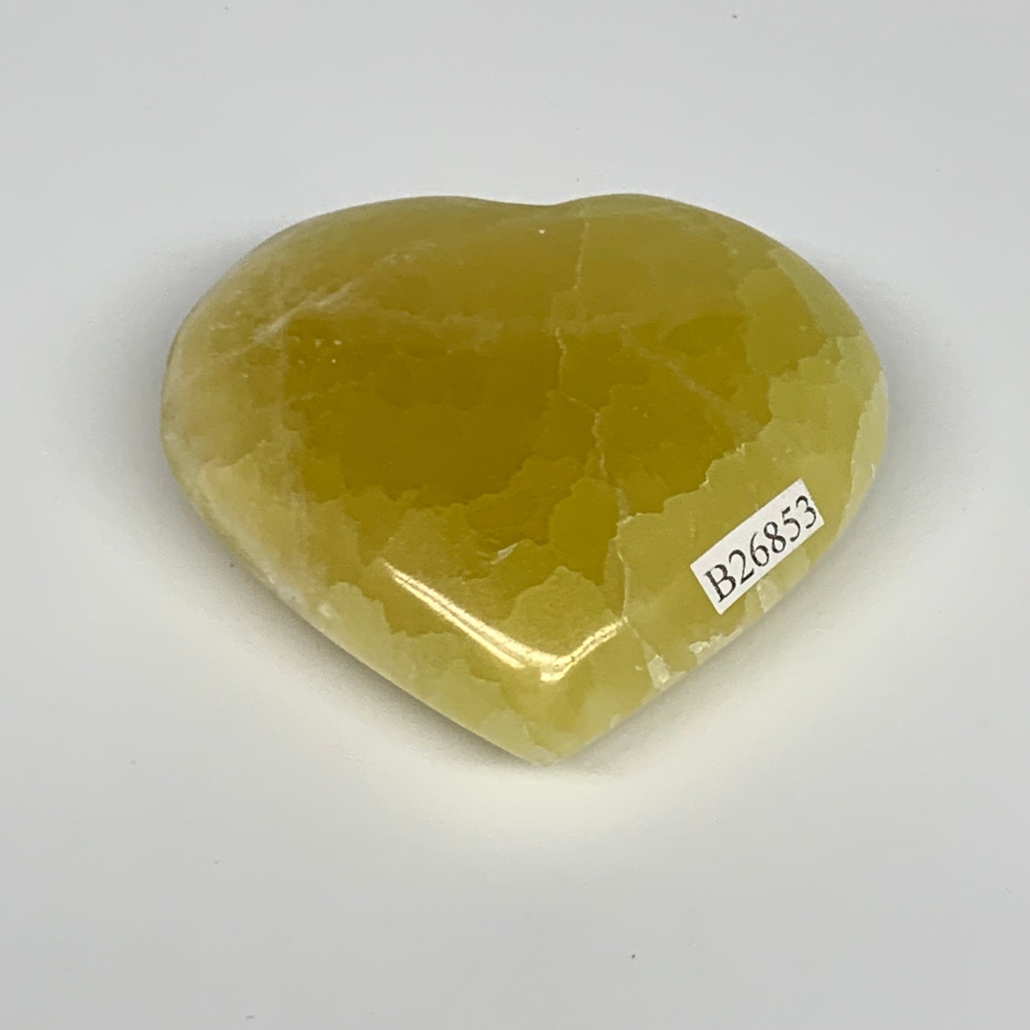 144.9g, 2.4"x2.6"x1" Lemon Calcite Heart Crystal Gemstones @Afghanistan, B26853