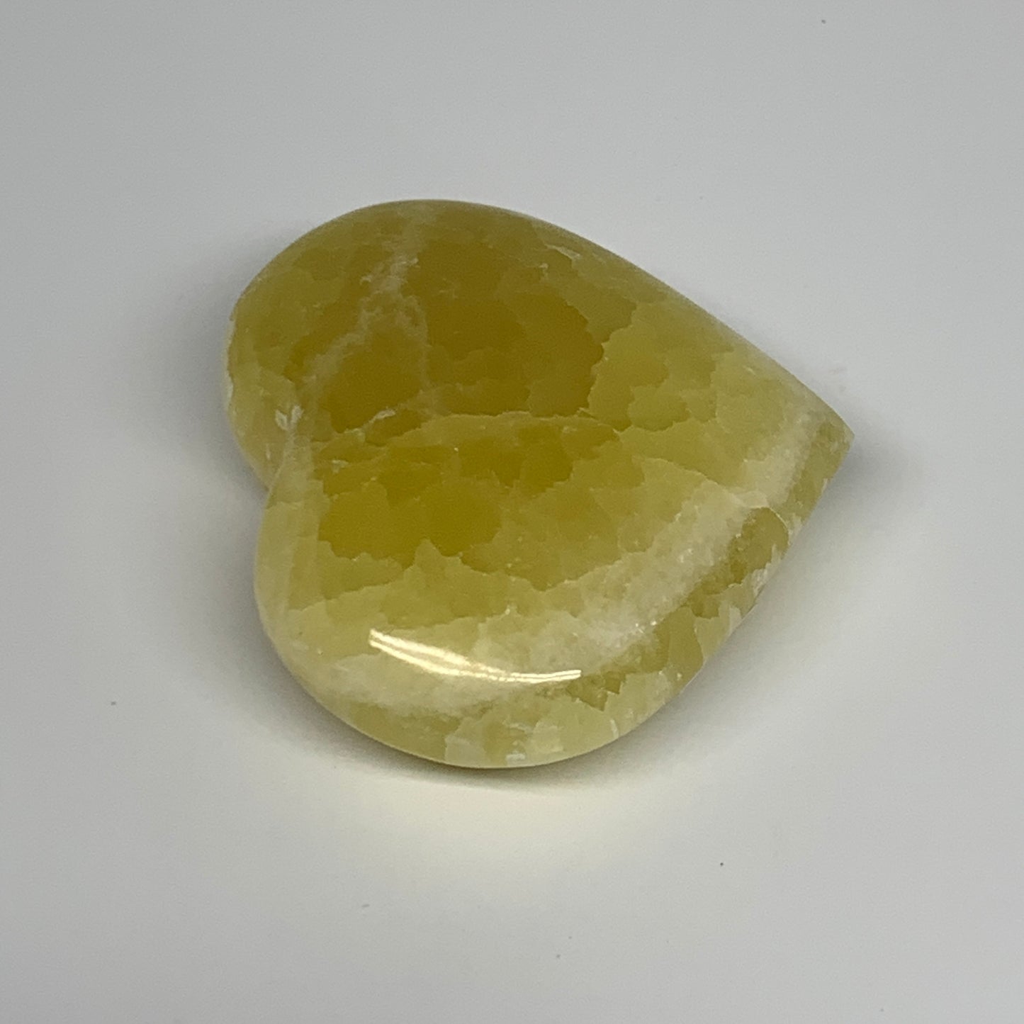 144.9g, 2.4"x2.6"x1" Lemon Calcite Heart Crystal Gemstones @Afghanistan, B26853