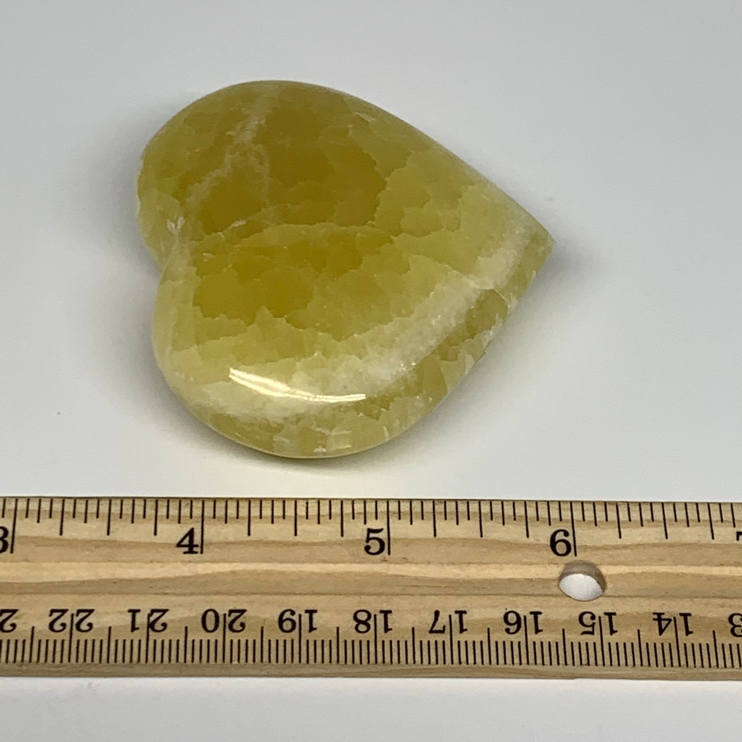 144.9g, 2.4"x2.6"x1" Lemon Calcite Heart Crystal Gemstones @Afghanistan, B26853