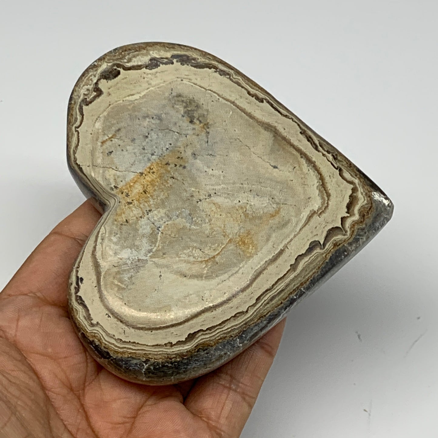 243.3g,3.5"x3.9"x0.9" Natural Chocolate Gray Onyx Heart Polished @Morocco,B18816