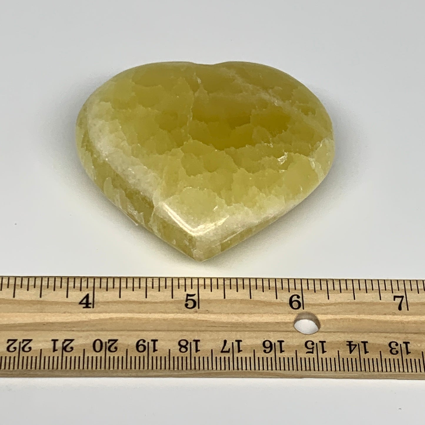 144.9g, 2.4"x2.6"x1" Lemon Calcite Heart Crystal Gemstones @Afghanistan, B26853