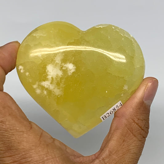 135.2g, 2.4"x2.7"x0.9" Lemon Calcite Heart Crystal Gemstones @Afghanistan, B2685