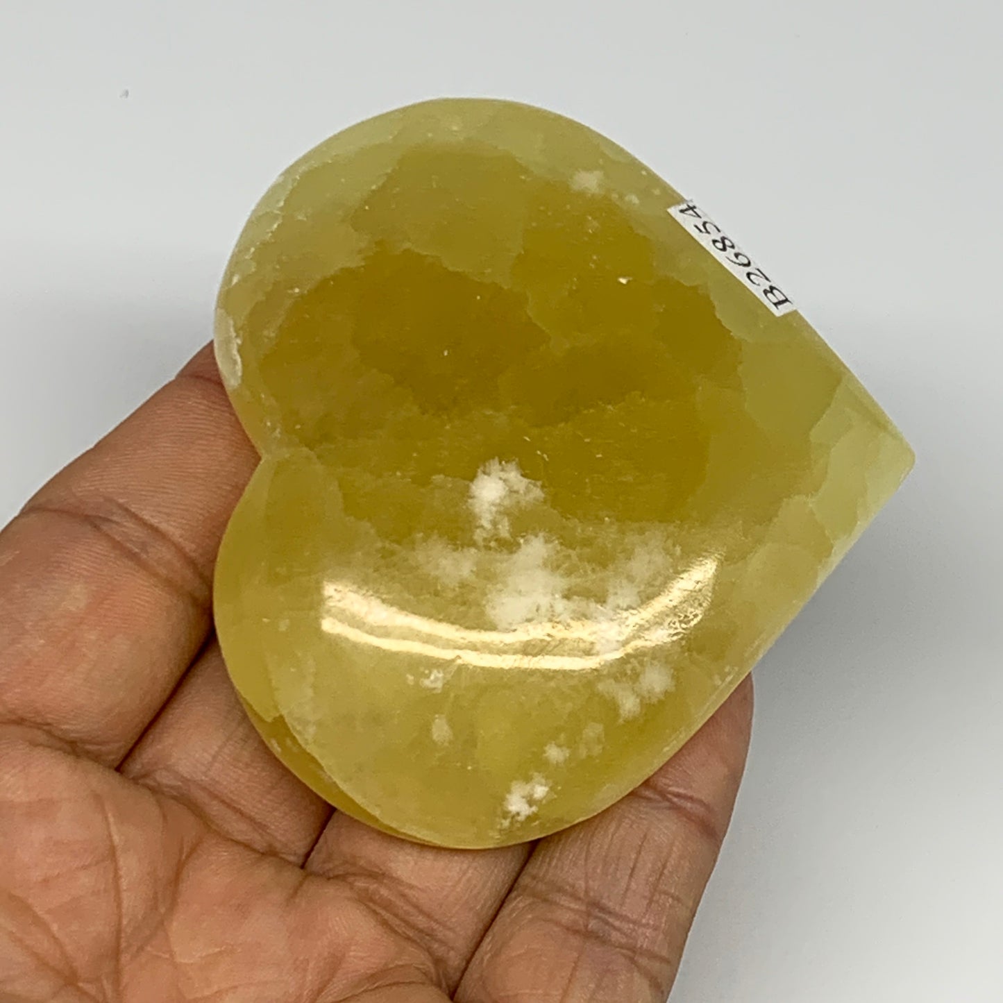 135.2g, 2.4"x2.7"x0.9" Lemon Calcite Heart Crystal Gemstones @Afghanistan, B2685