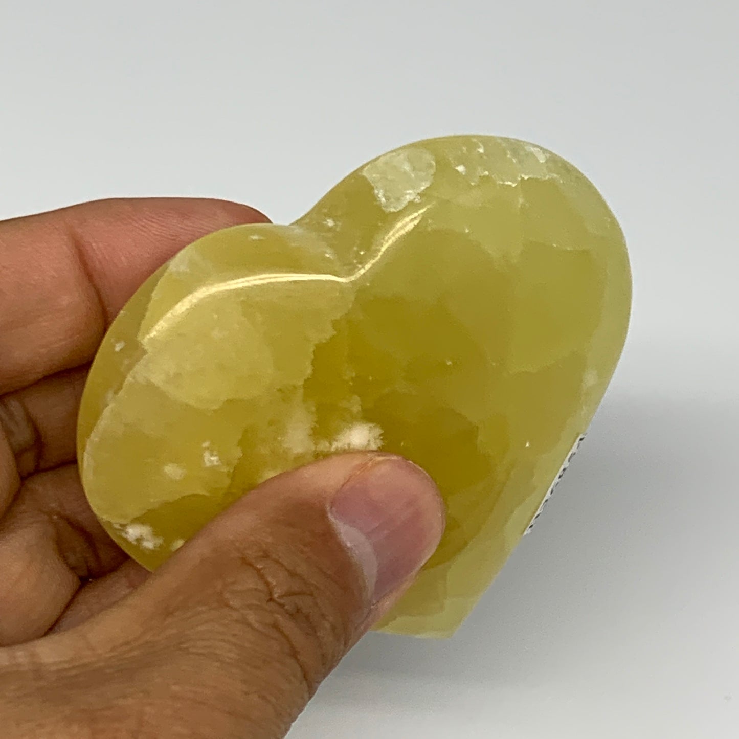 135.2g, 2.4"x2.7"x0.9" Lemon Calcite Heart Crystal Gemstones @Afghanistan, B2685