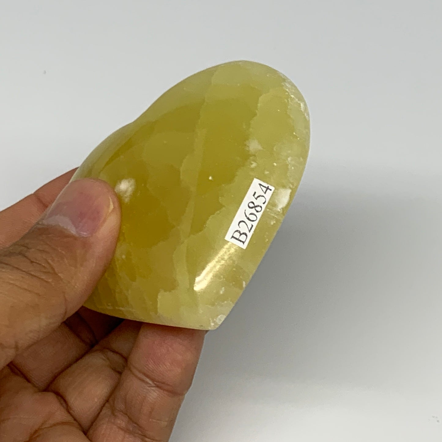 135.2g, 2.4"x2.7"x0.9" Lemon Calcite Heart Crystal Gemstones @Afghanistan, B2685