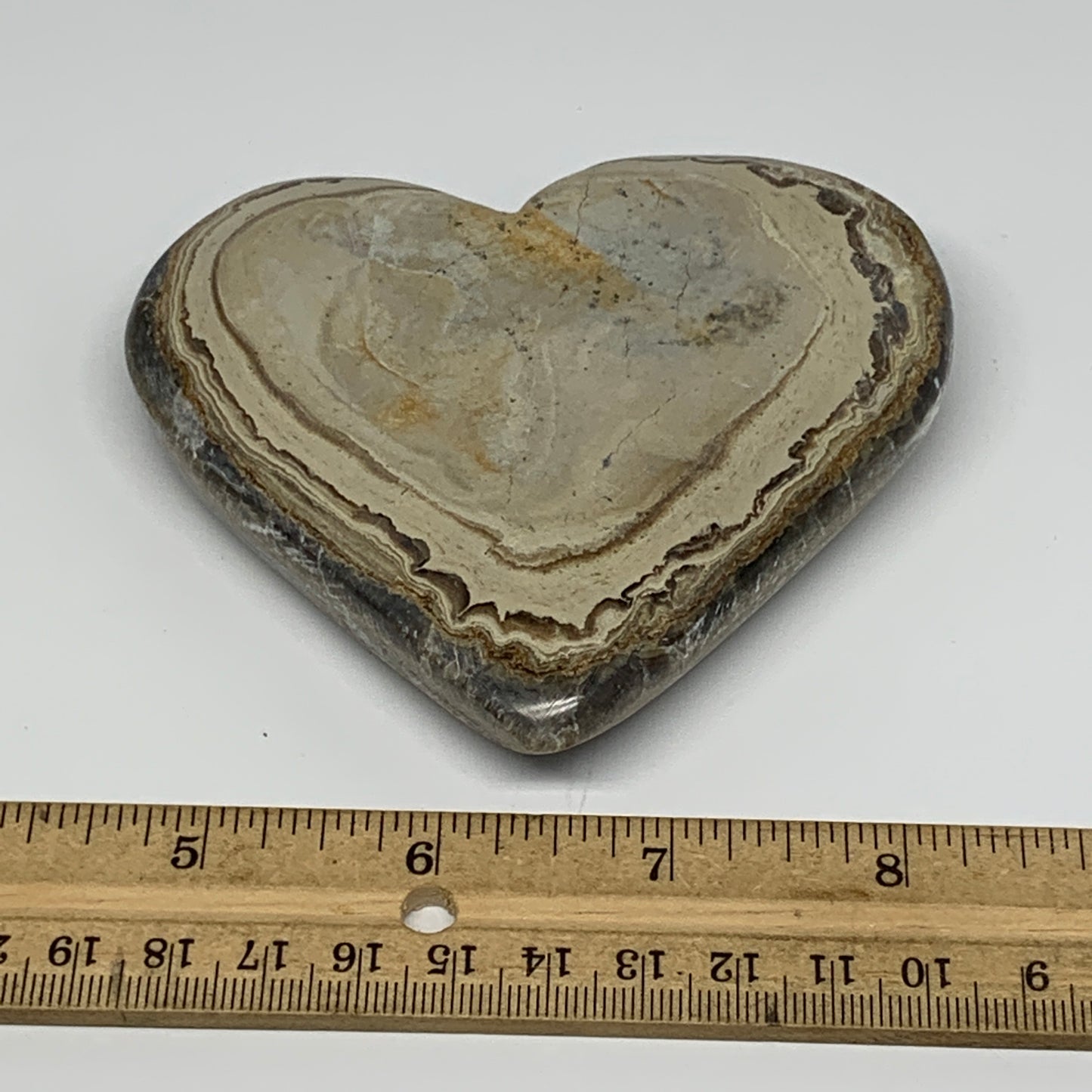 243.3g,3.5"x3.9"x0.9" Natural Chocolate Gray Onyx Heart Polished @Morocco,B18816
