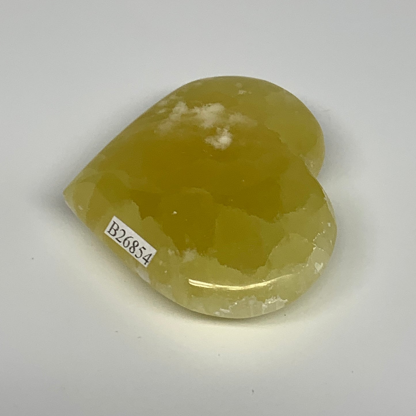 135.2g, 2.4"x2.7"x0.9" Lemon Calcite Heart Crystal Gemstones @Afghanistan, B2685