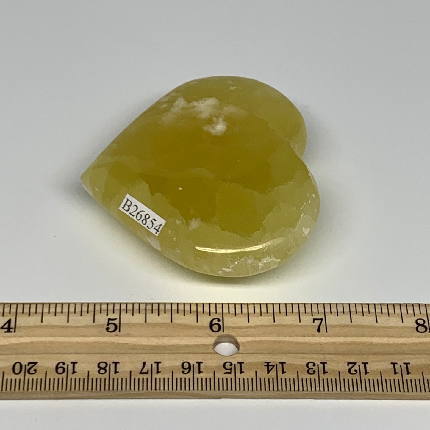 135.2g, 2.4"x2.7"x0.9" Lemon Calcite Heart Crystal Gemstones @Afghanistan, B2685