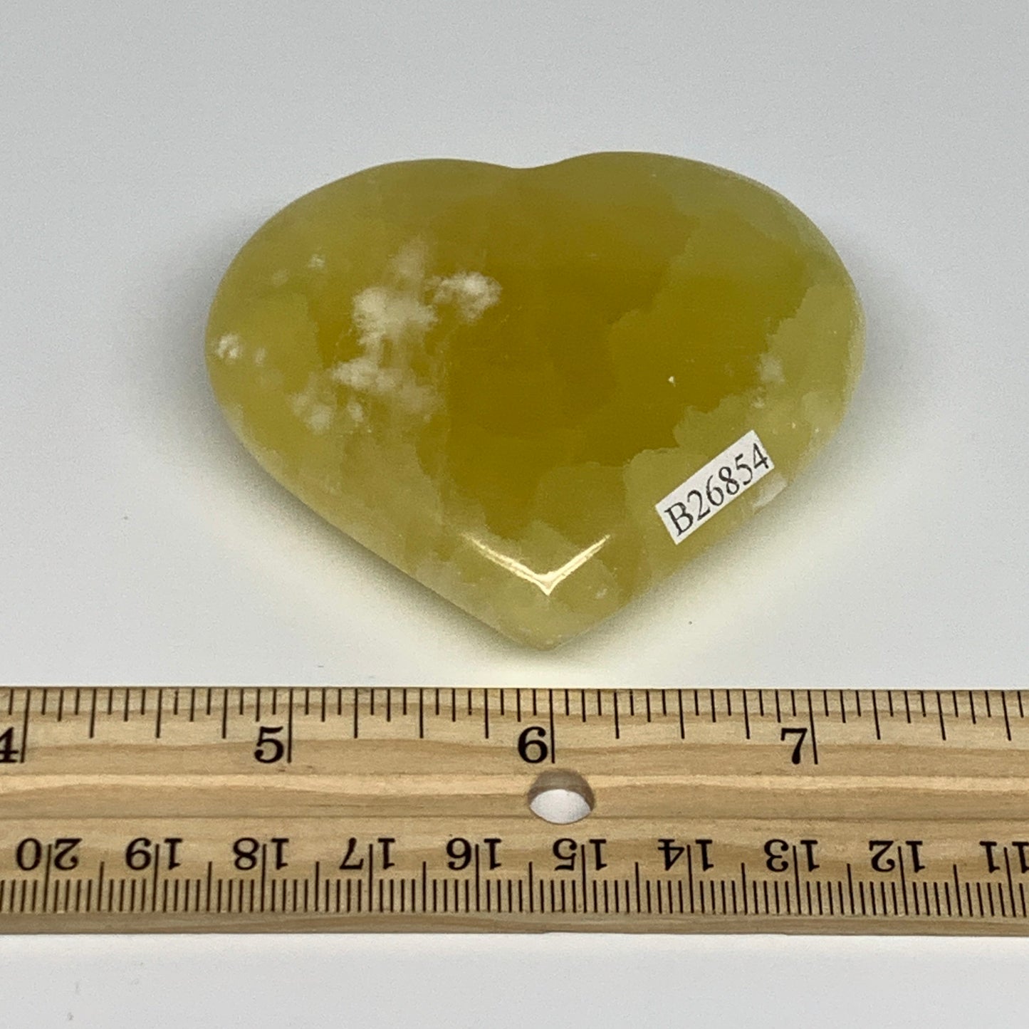 135.2g, 2.4"x2.7"x0.9" Lemon Calcite Heart Crystal Gemstones @Afghanistan, B2685