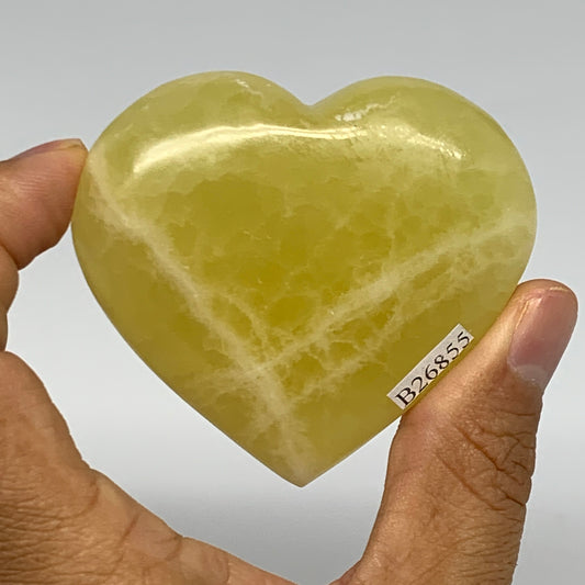 124.2g, 2.3"x2.5"x0.9" Lemon Calcite Heart Crystal Gemstones @Afghanistan, B2685