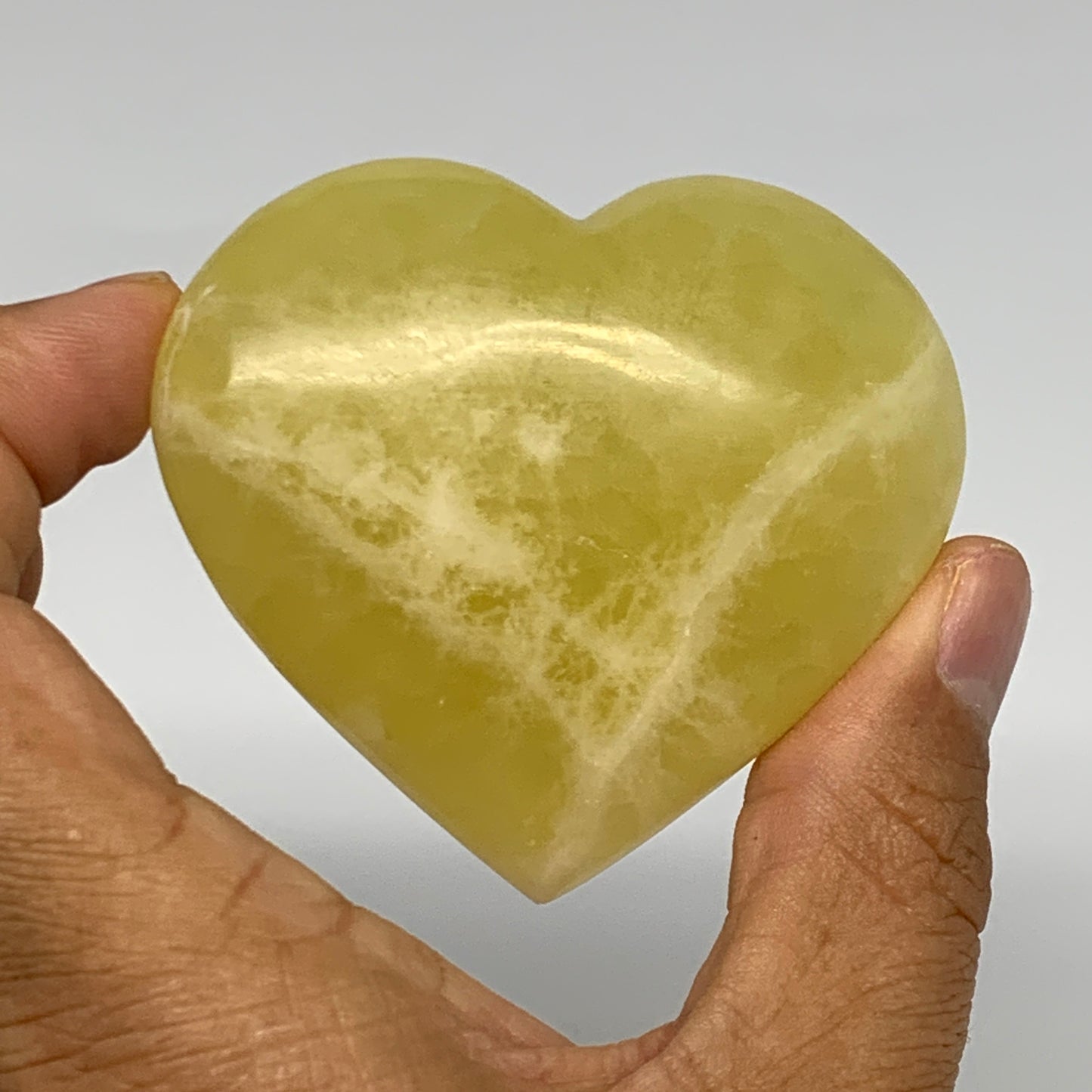 124.2g, 2.3"x2.5"x0.9" Lemon Calcite Heart Crystal Gemstones @Afghanistan, B2685
