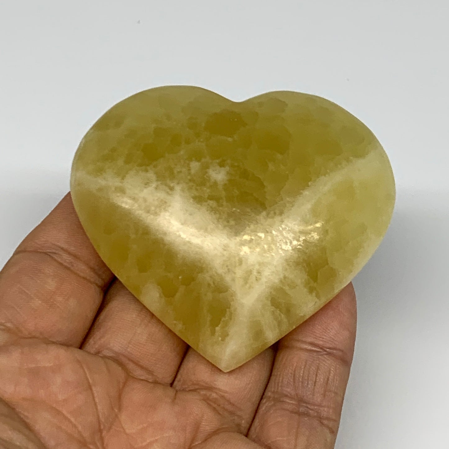 124.2g, 2.3"x2.5"x0.9" Lemon Calcite Heart Crystal Gemstones @Afghanistan, B2685