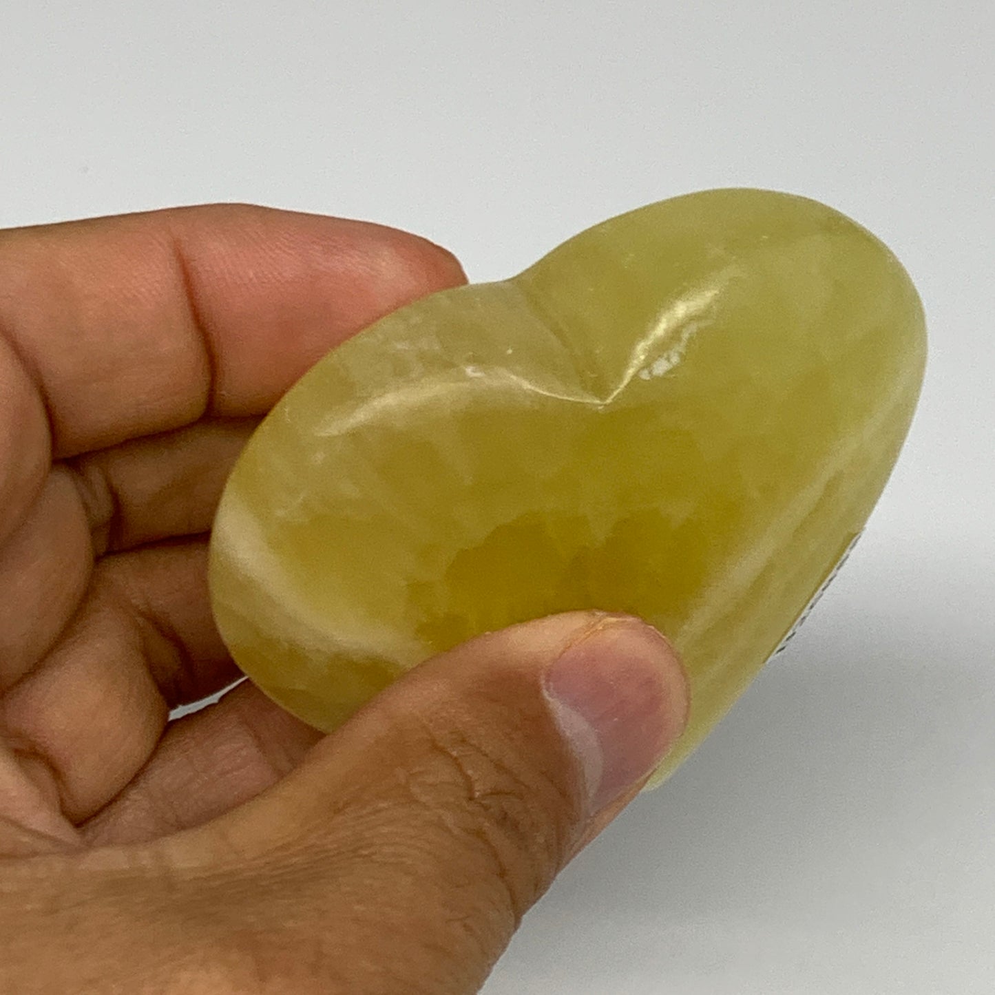 124.2g, 2.3"x2.5"x0.9" Lemon Calcite Heart Crystal Gemstones @Afghanistan, B2685