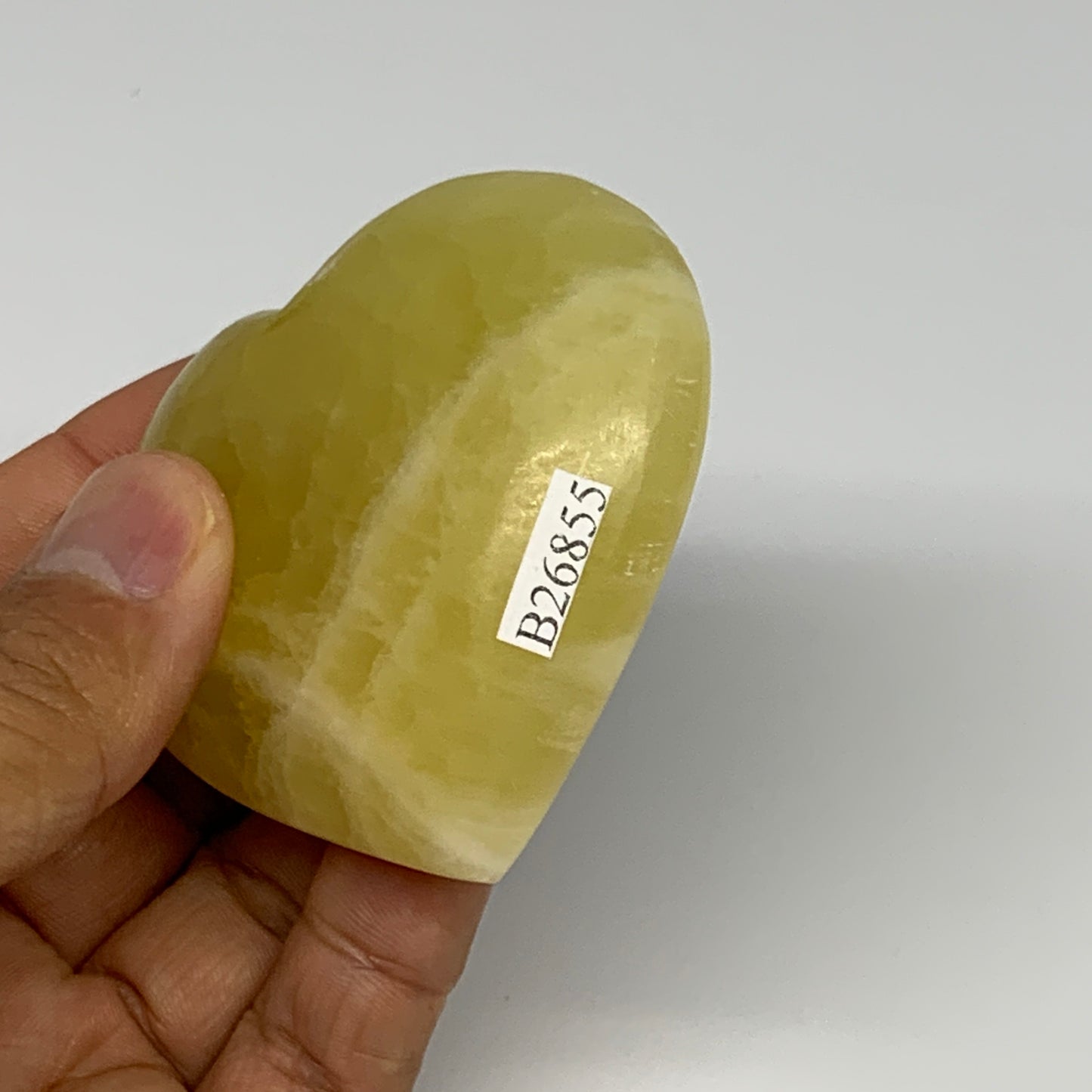 124.2g, 2.3"x2.5"x0.9" Lemon Calcite Heart Crystal Gemstones @Afghanistan, B2685