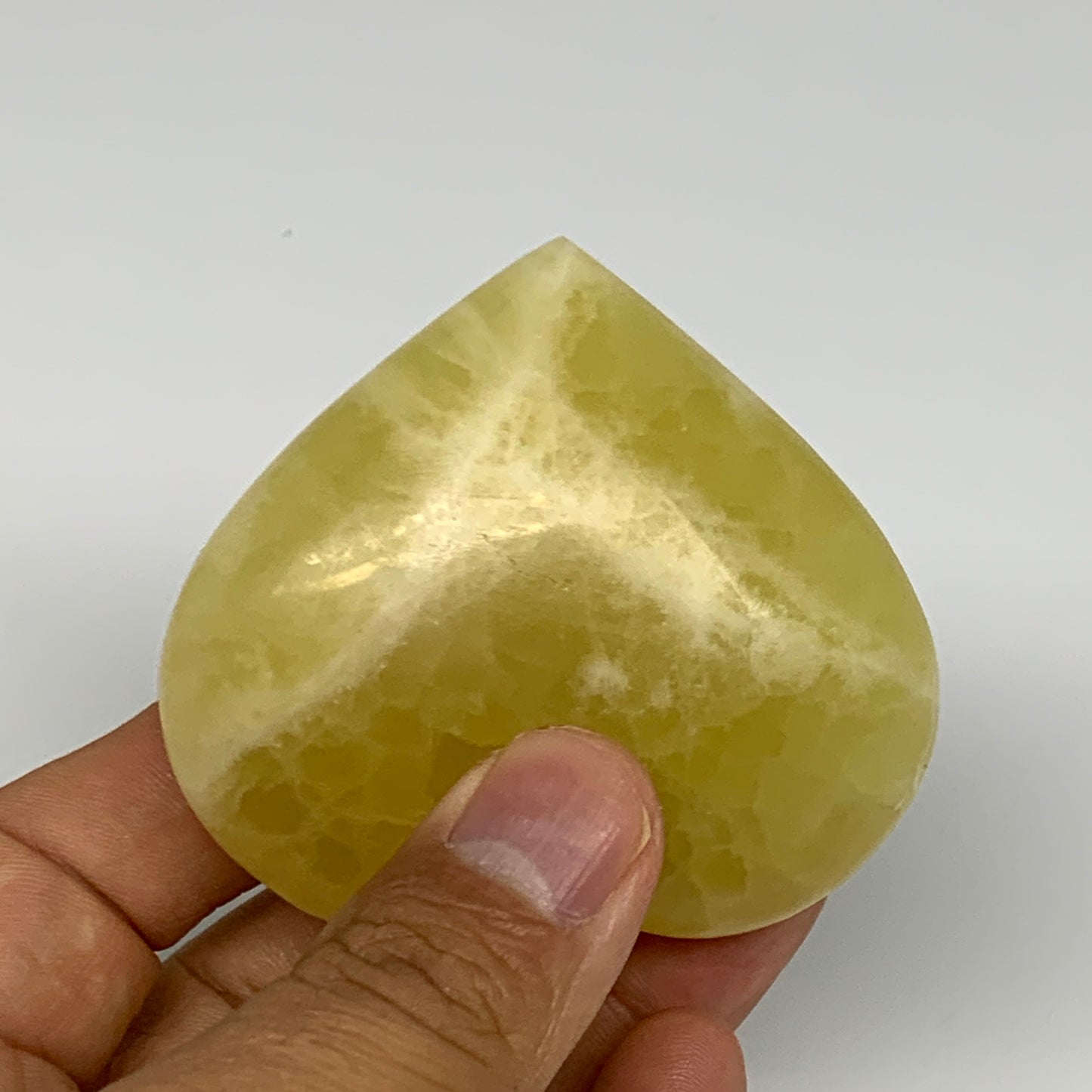 124.2g, 2.3"x2.5"x0.9" Lemon Calcite Heart Crystal Gemstones @Afghanistan, B2685