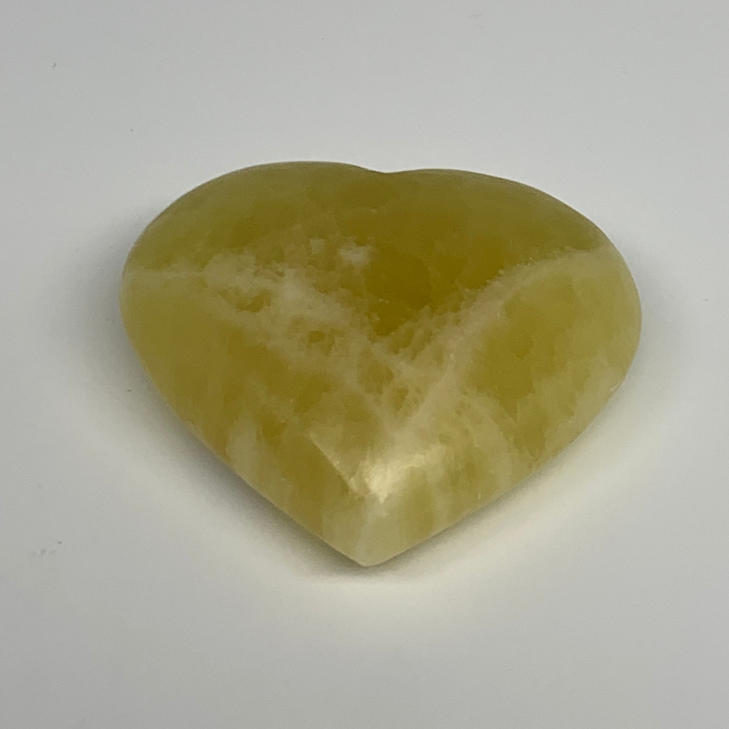 124.2g, 2.3"x2.5"x0.9" Lemon Calcite Heart Crystal Gemstones @Afghanistan, B2685