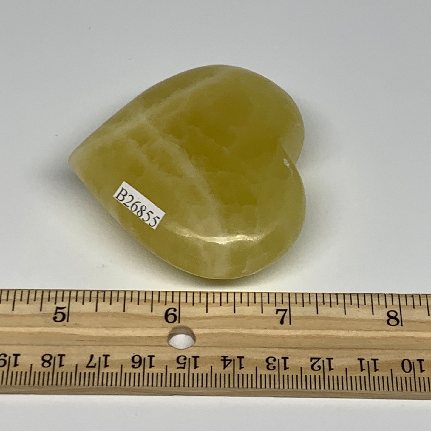 124.2g, 2.3"x2.5"x0.9" Lemon Calcite Heart Crystal Gemstones @Afghanistan, B2685