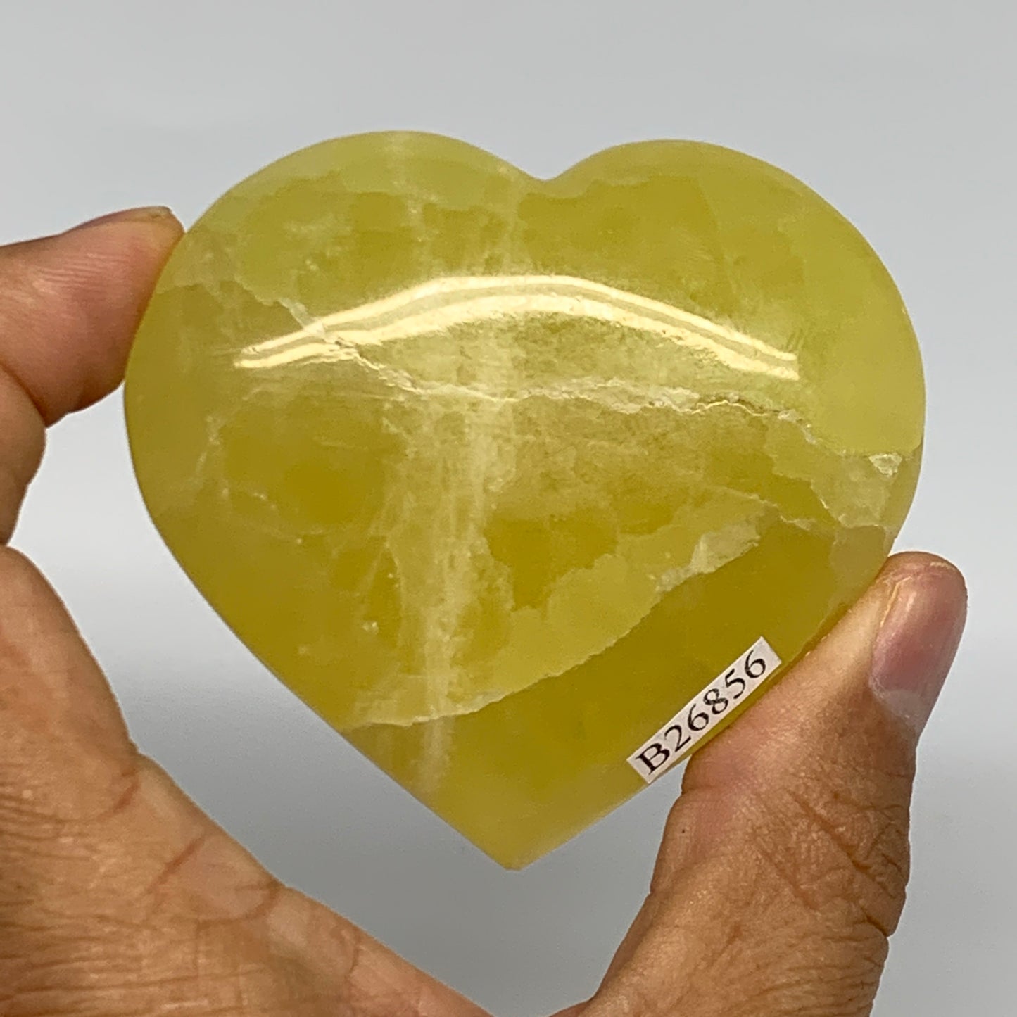 149.2g, 2.4"x2.6"x1" Lemon Calcite Heart Crystal Gemstones @Afghanistan, B26856