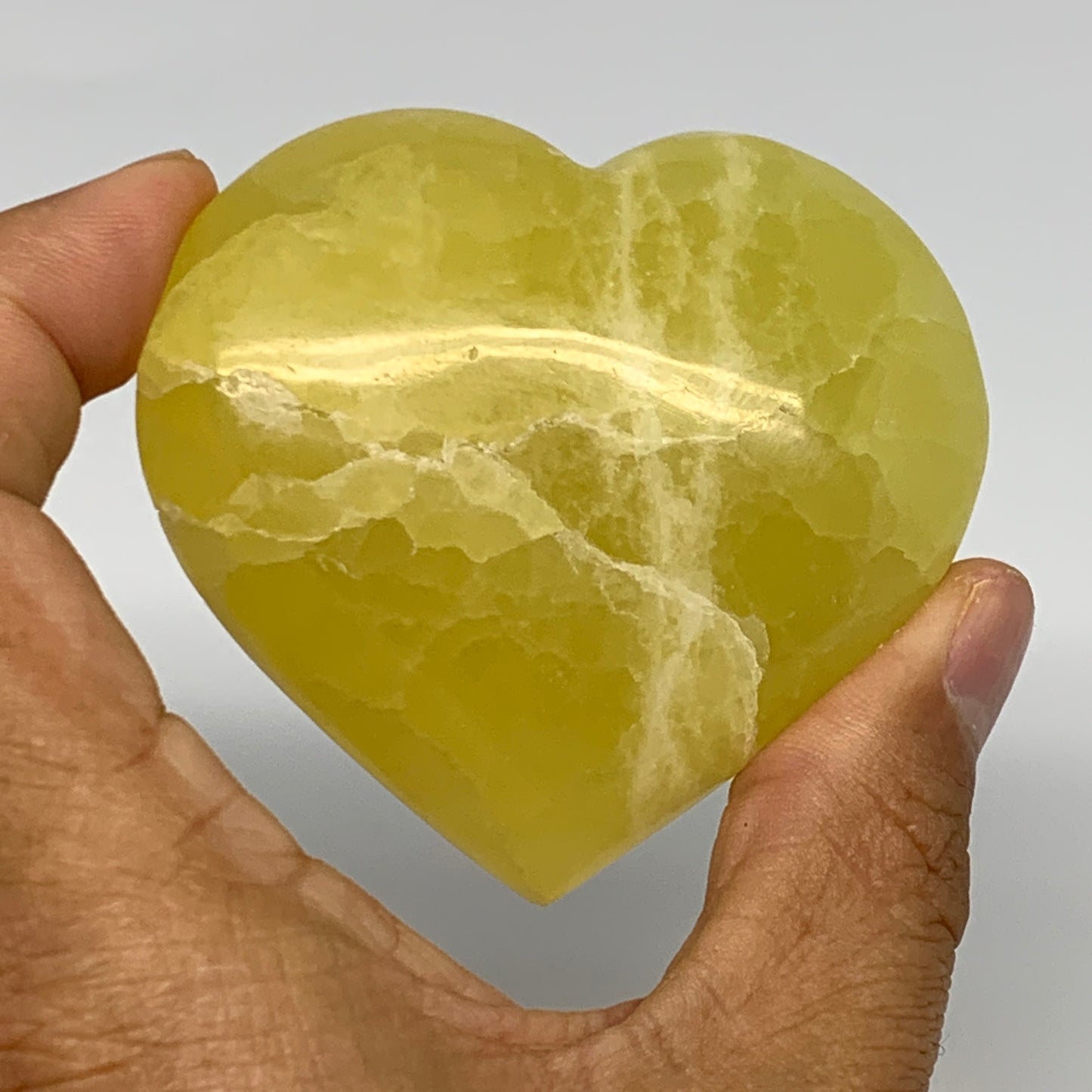 149.2g, 2.4"x2.6"x1" Lemon Calcite Heart Crystal Gemstones @Afghanistan, B26856
