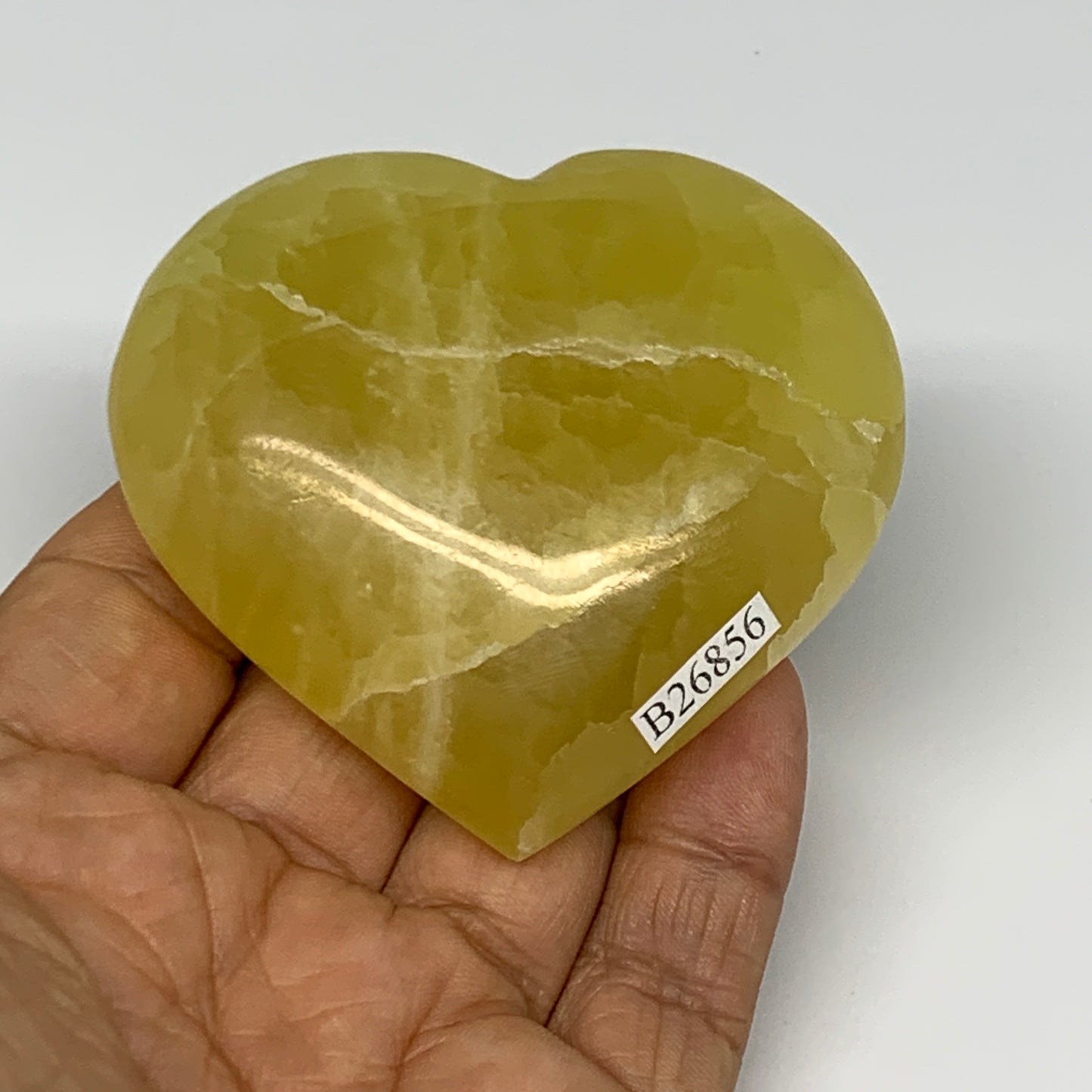 149.2g, 2.4"x2.6"x1" Lemon Calcite Heart Crystal Gemstones @Afghanistan, B26856