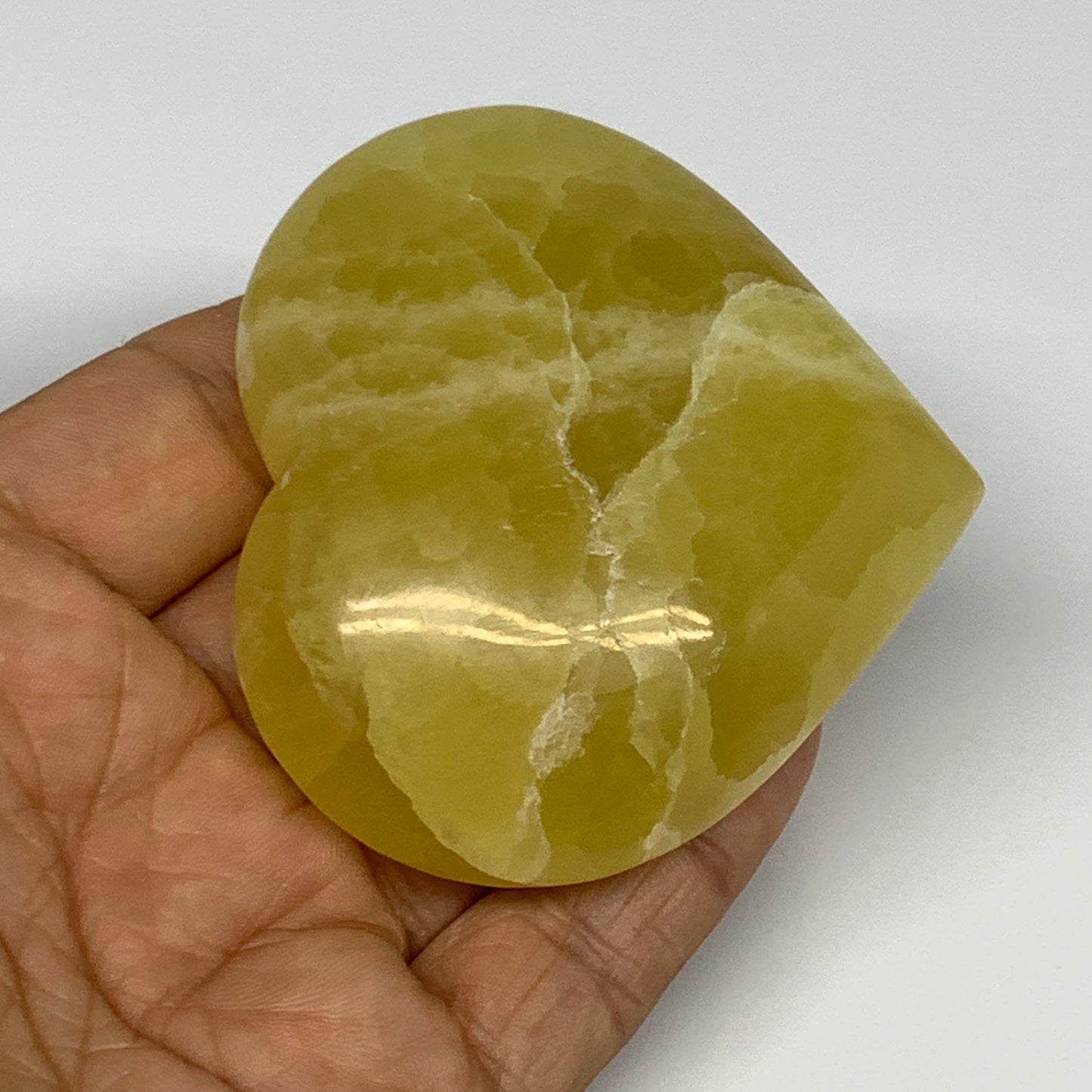 149.2g, 2.4"x2.6"x1" Lemon Calcite Heart Crystal Gemstones @Afghanistan, B26856