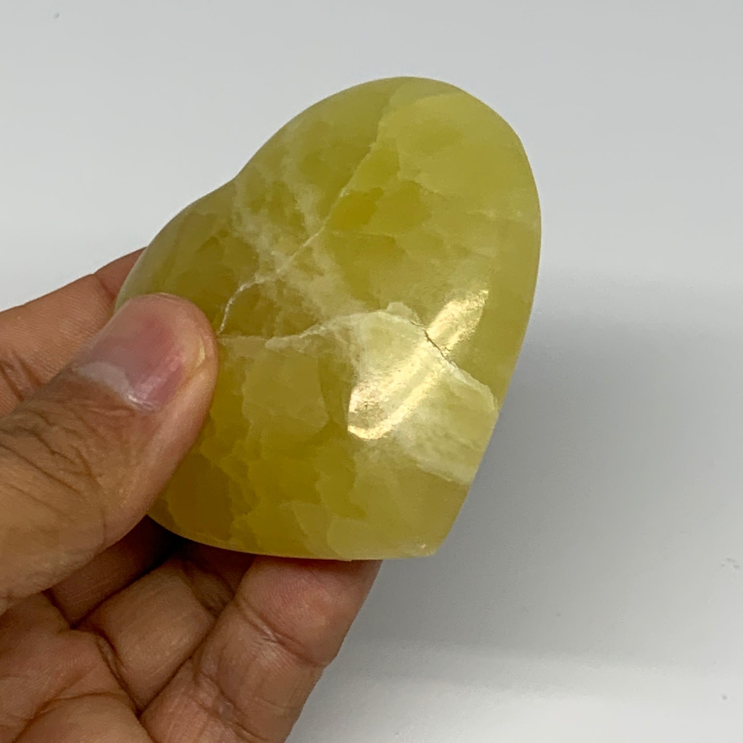 149.2g, 2.4"x2.6"x1" Lemon Calcite Heart Crystal Gemstones @Afghanistan, B26856