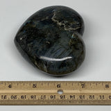 421.5g,3.1"x3.6"x1.6" Natural Labradorite Heart Polished Healing Crystal,B4452