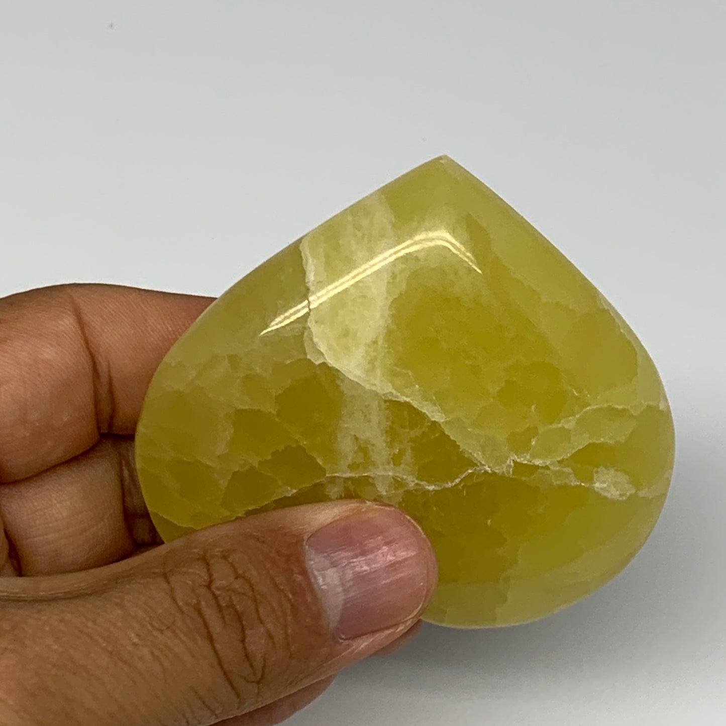 149.2g, 2.4"x2.6"x1" Lemon Calcite Heart Crystal Gemstones @Afghanistan, B26856