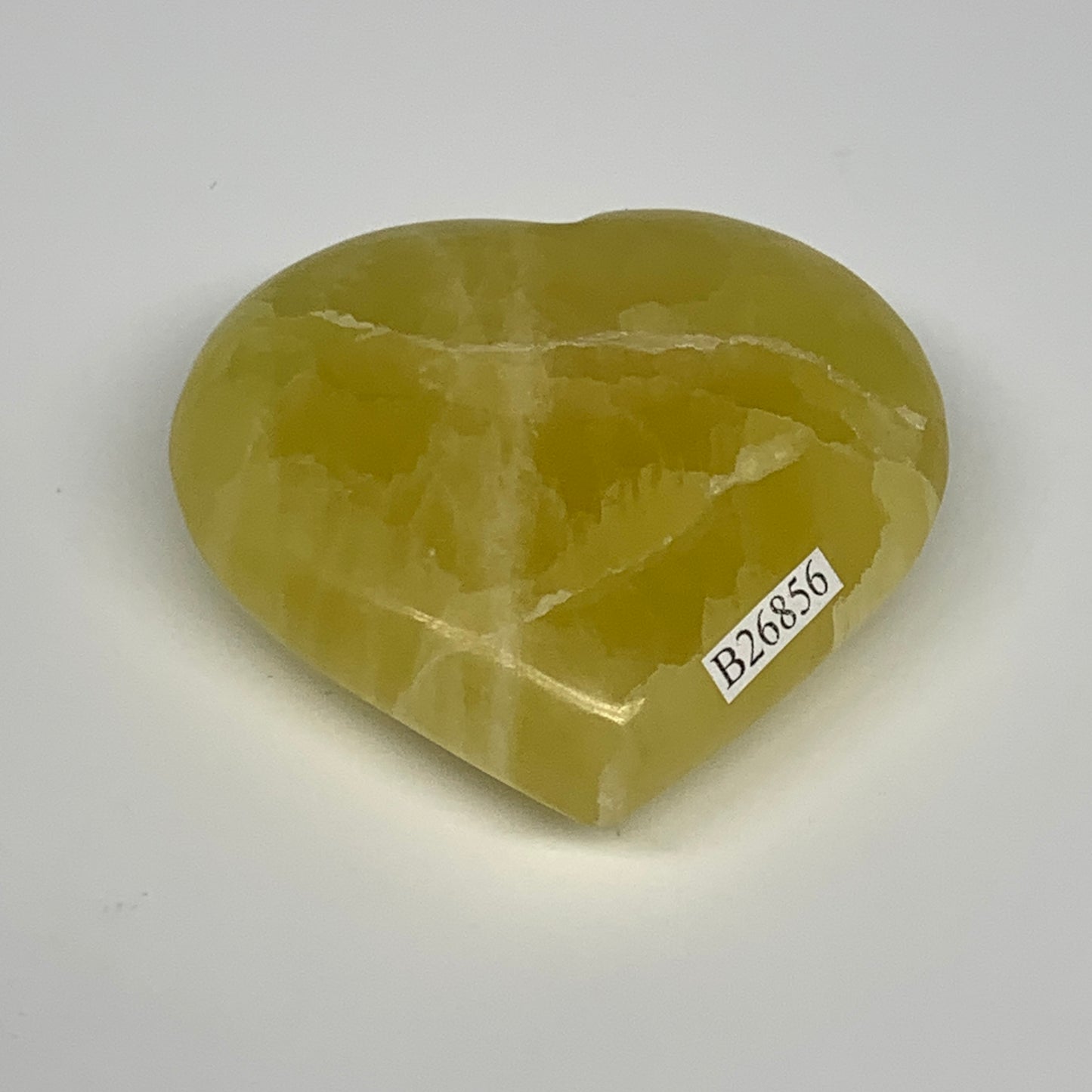 149.2g, 2.4"x2.6"x1" Lemon Calcite Heart Crystal Gemstones @Afghanistan, B26856