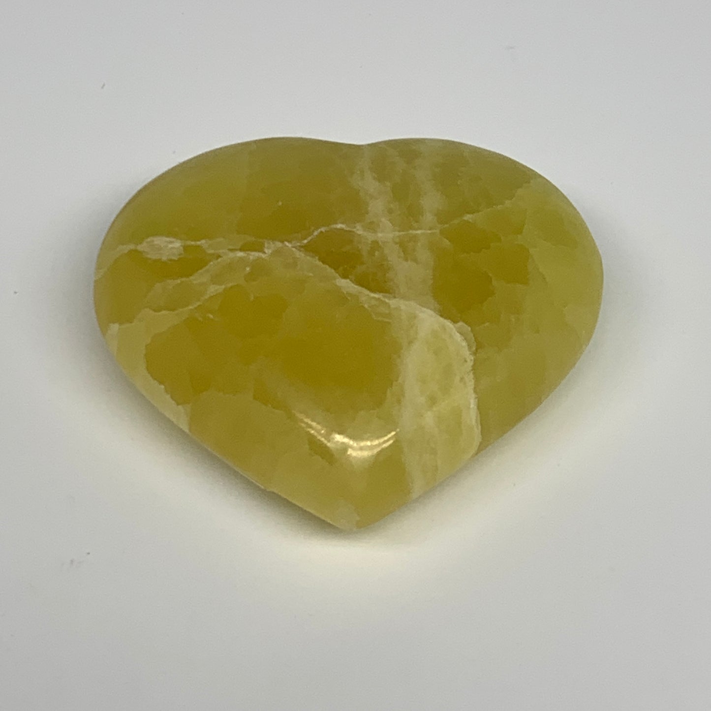 149.2g, 2.4"x2.6"x1" Lemon Calcite Heart Crystal Gemstones @Afghanistan, B26856