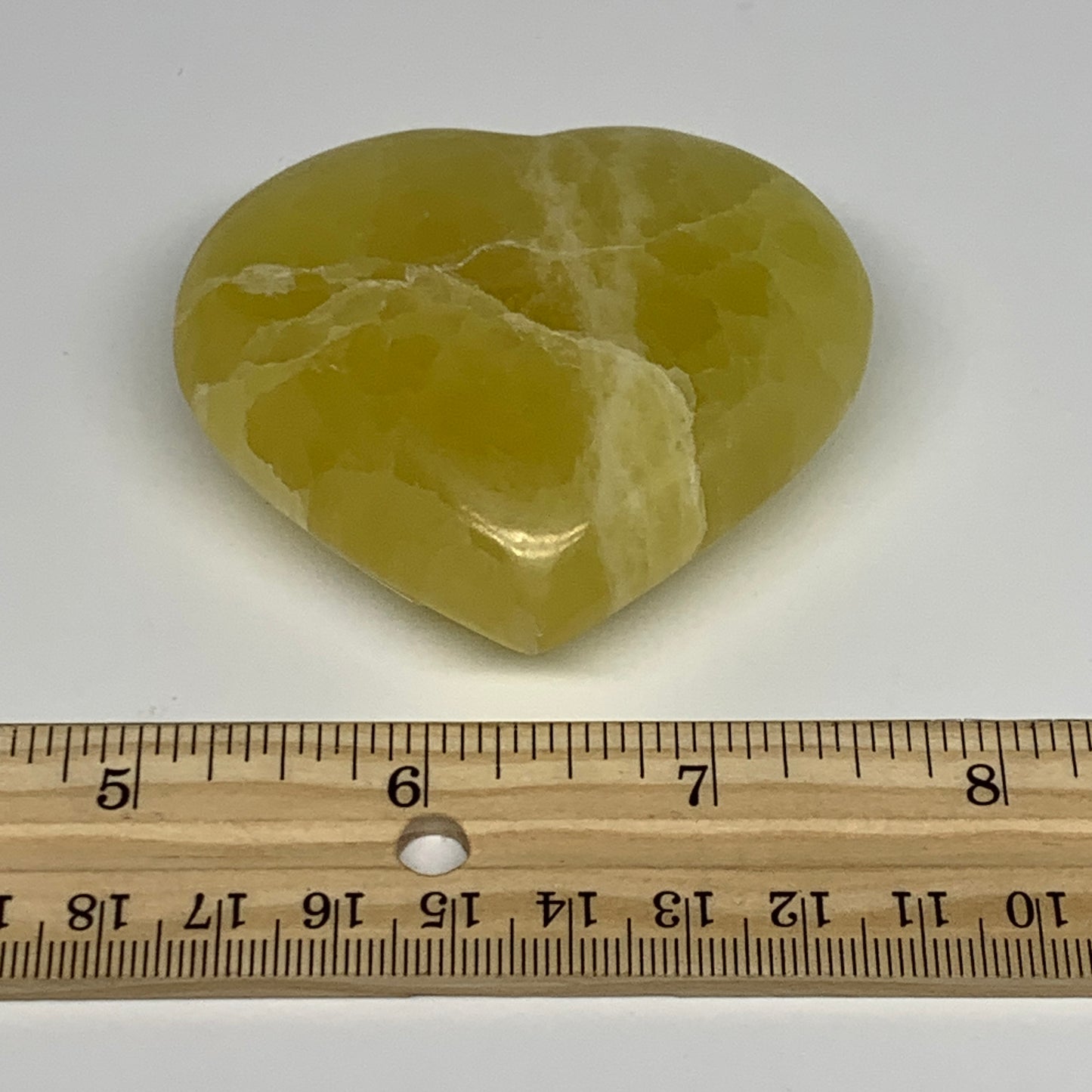 149.2g, 2.4"x2.6"x1" Lemon Calcite Heart Crystal Gemstones @Afghanistan, B26856