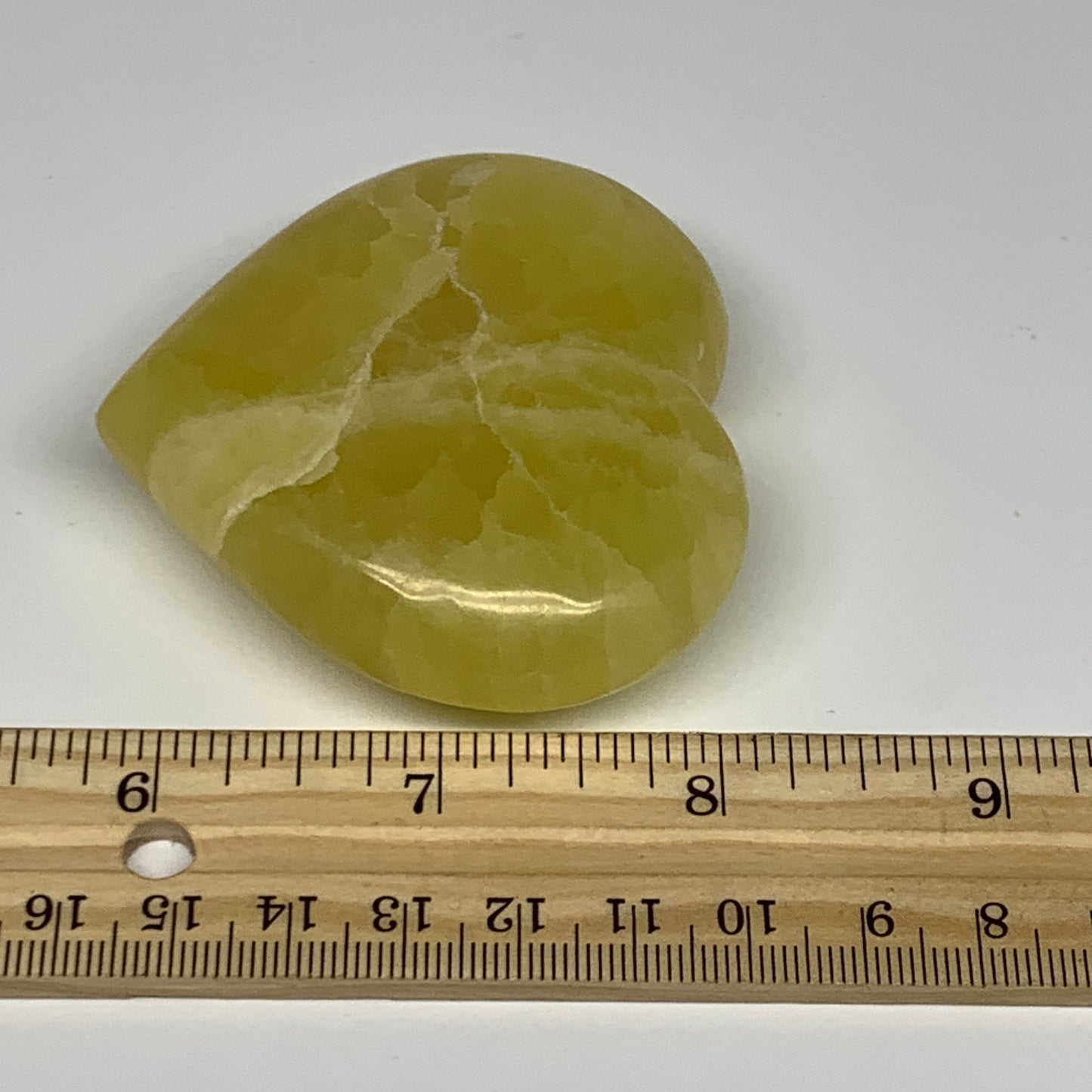 149.2g, 2.4"x2.6"x1" Lemon Calcite Heart Crystal Gemstones @Afghanistan, B26856
