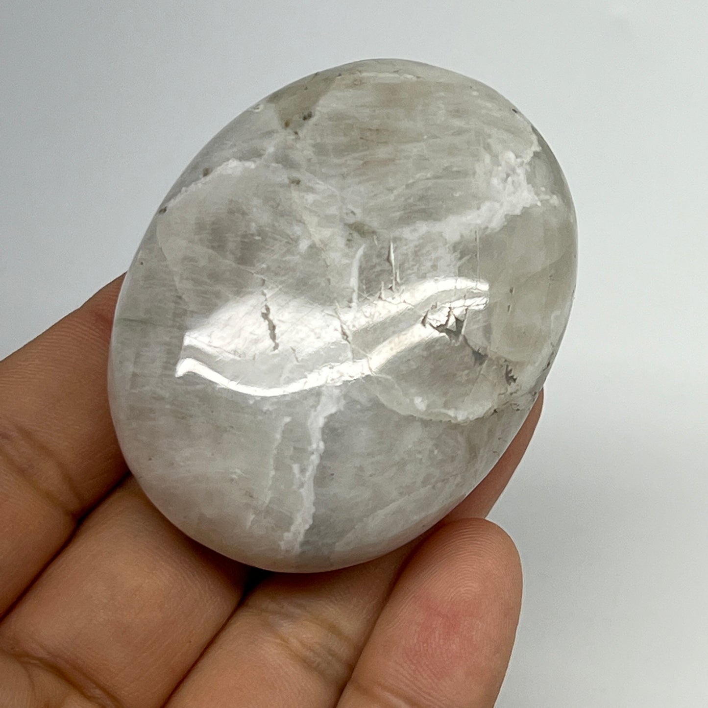 90.6g,2.2"x1.7"x1", Rainbow Moonstone Palm-Stone Polished from India, B21254