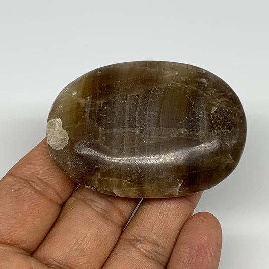 74.6g, 2.4"x1.7"x0.7", Natural Honey Calcite Palm-Stone Reiki @Afghanistan, B149