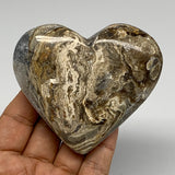 183.8g,2.9"x3.3"x1" Natural Chocolate Gray Onyx Heart Polished @Morocco,B18821