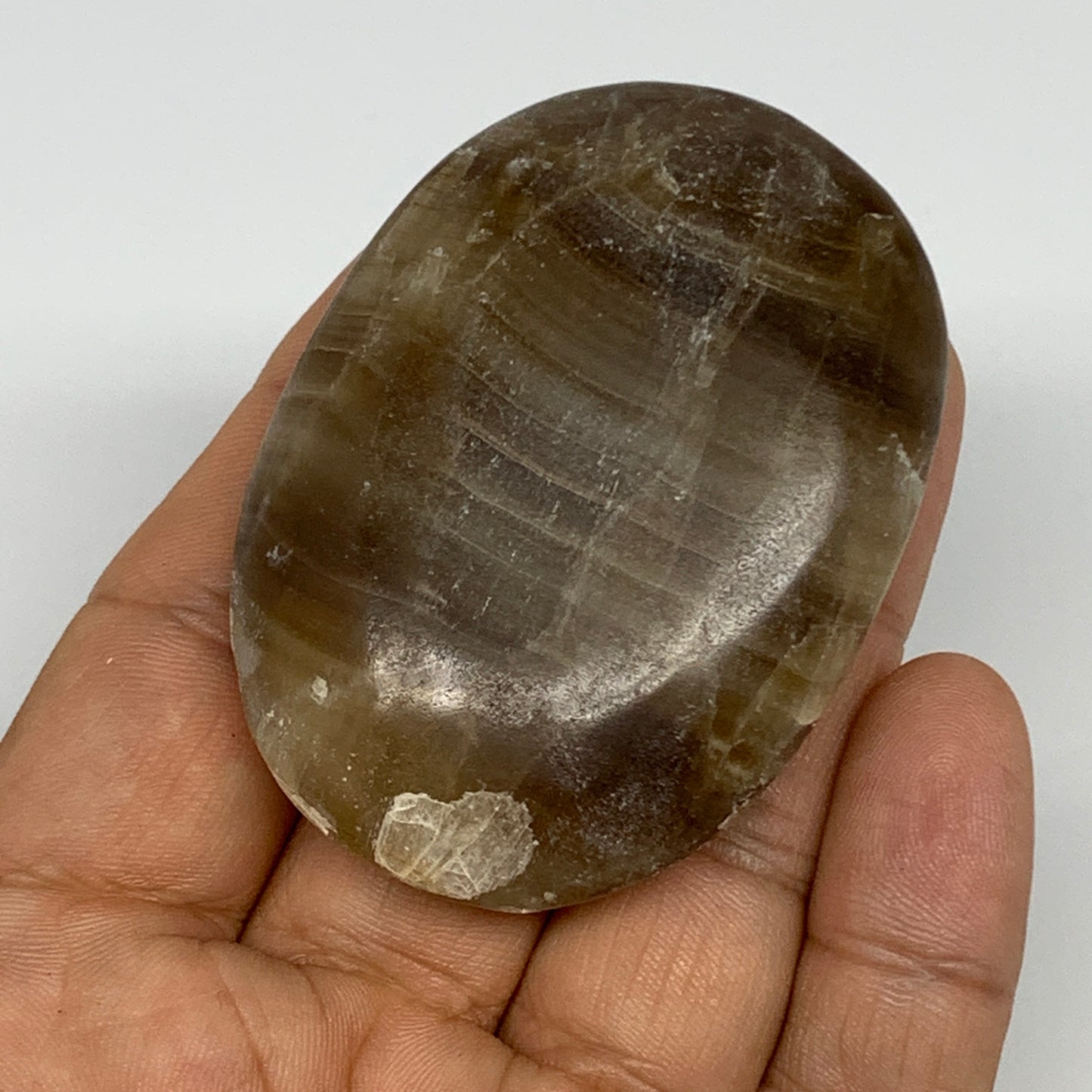 74.6g, 2.4"x1.7"x0.7", Natural Honey Calcite Palm-Stone Reiki @Afghanistan, B149