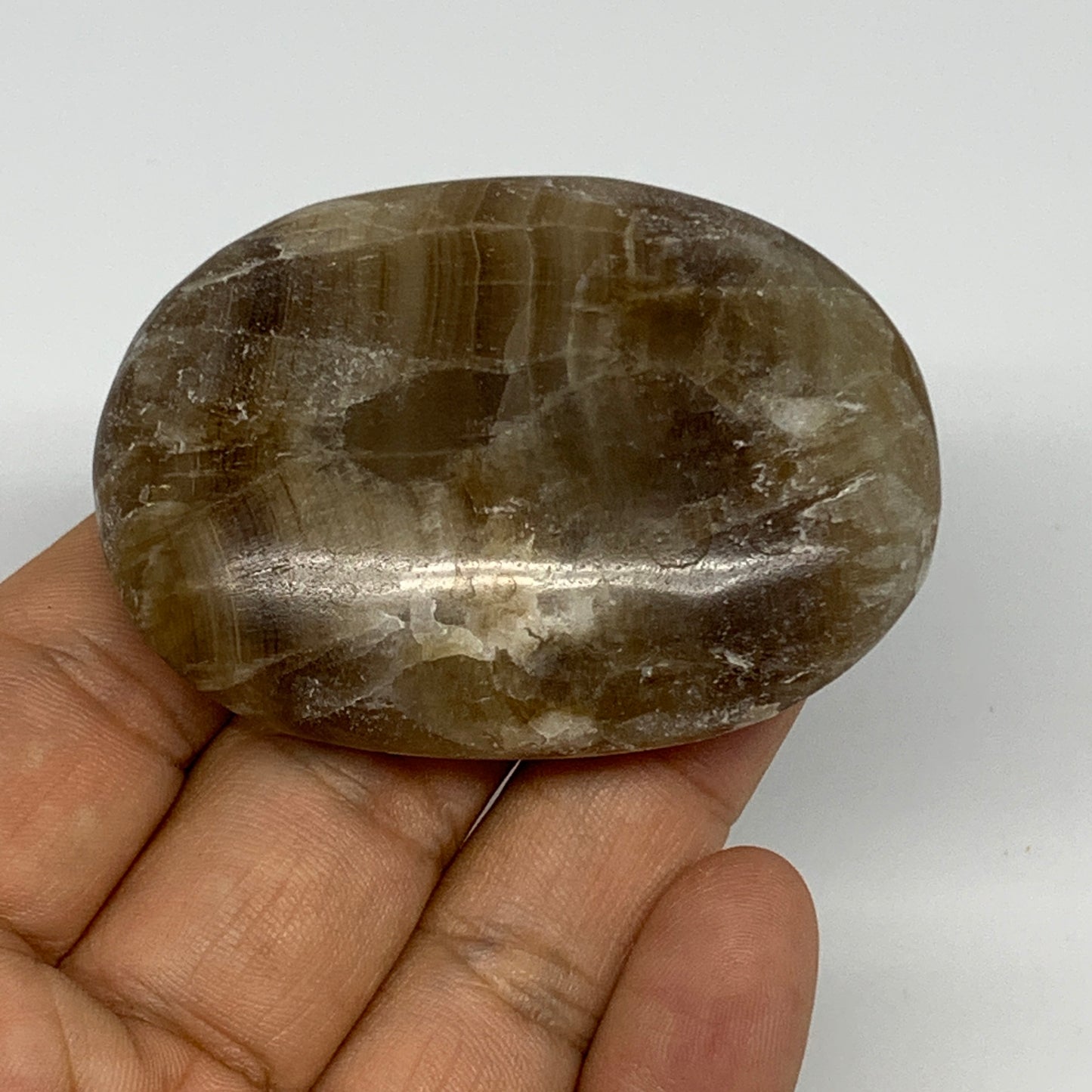 74.6g, 2.4"x1.7"x0.7", Natural Honey Calcite Palm-Stone Reiki @Afghanistan, B149
