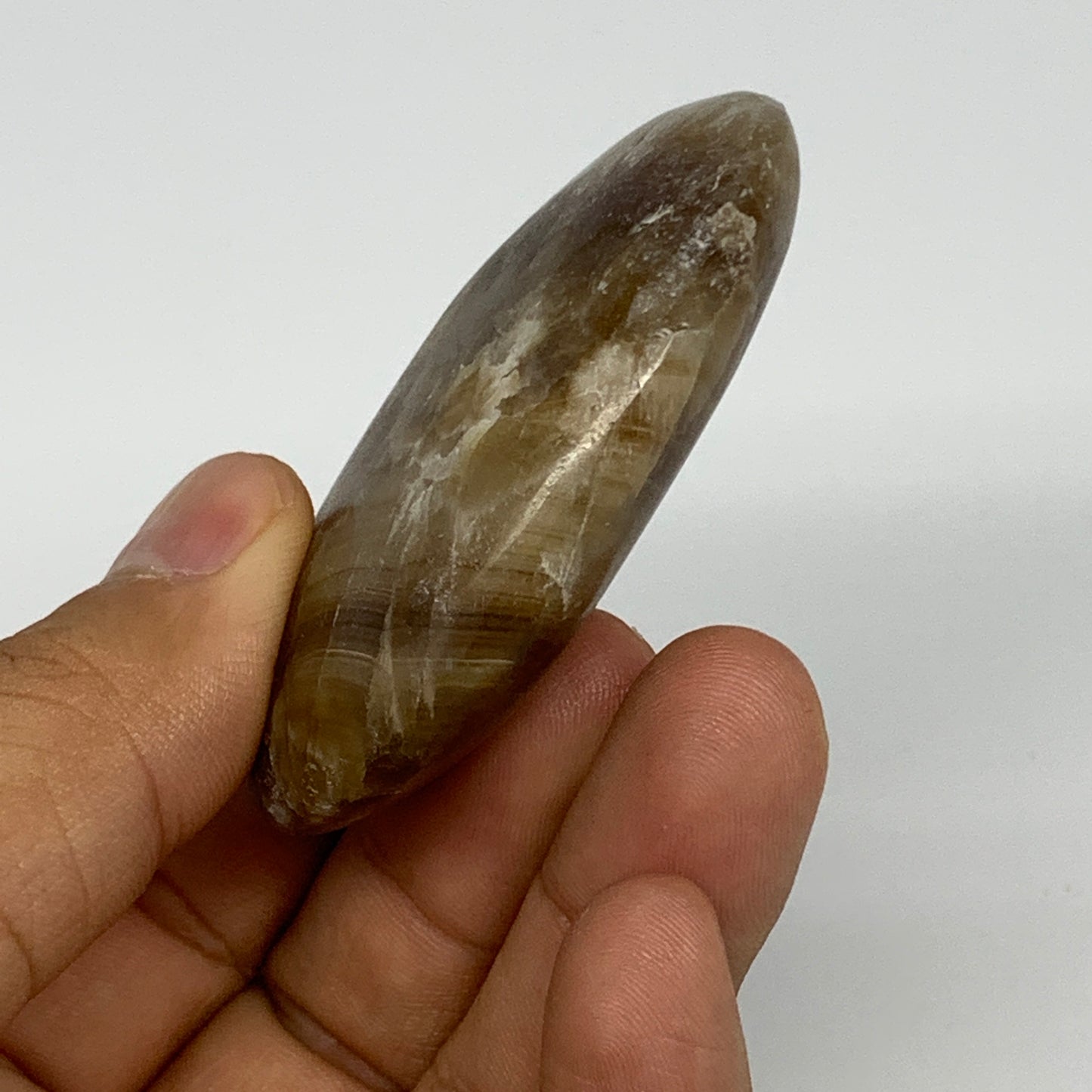 74.6g, 2.4"x1.7"x0.7", Natural Honey Calcite Palm-Stone Reiki @Afghanistan, B149