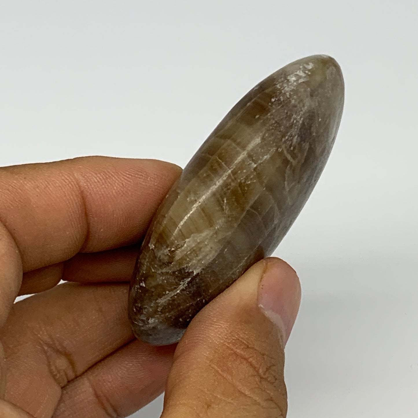 74.6g, 2.4"x1.7"x0.7", Natural Honey Calcite Palm-Stone Reiki @Afghanistan, B149