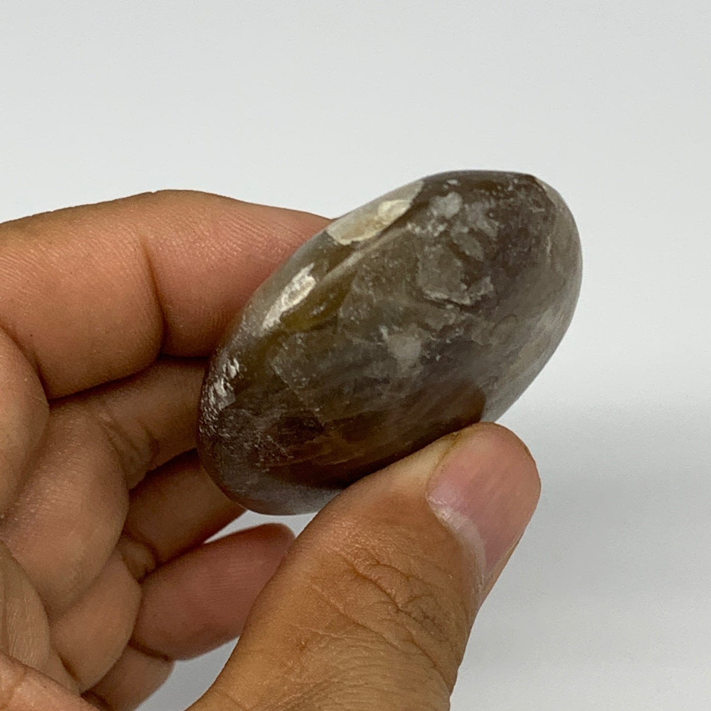 74.6g, 2.4"x1.7"x0.7", Natural Honey Calcite Palm-Stone Reiki @Afghanistan, B149