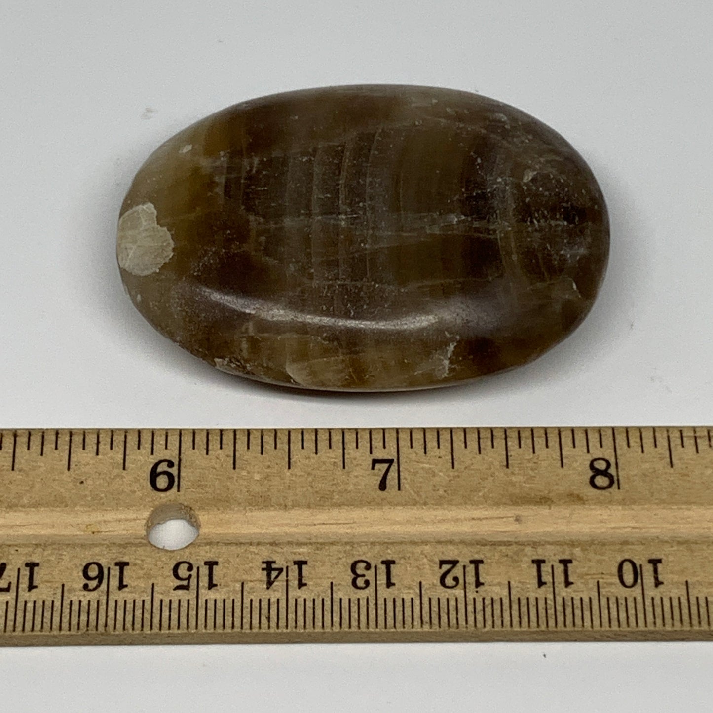 74.6g, 2.4"x1.7"x0.7", Natural Honey Calcite Palm-Stone Reiki @Afghanistan, B149