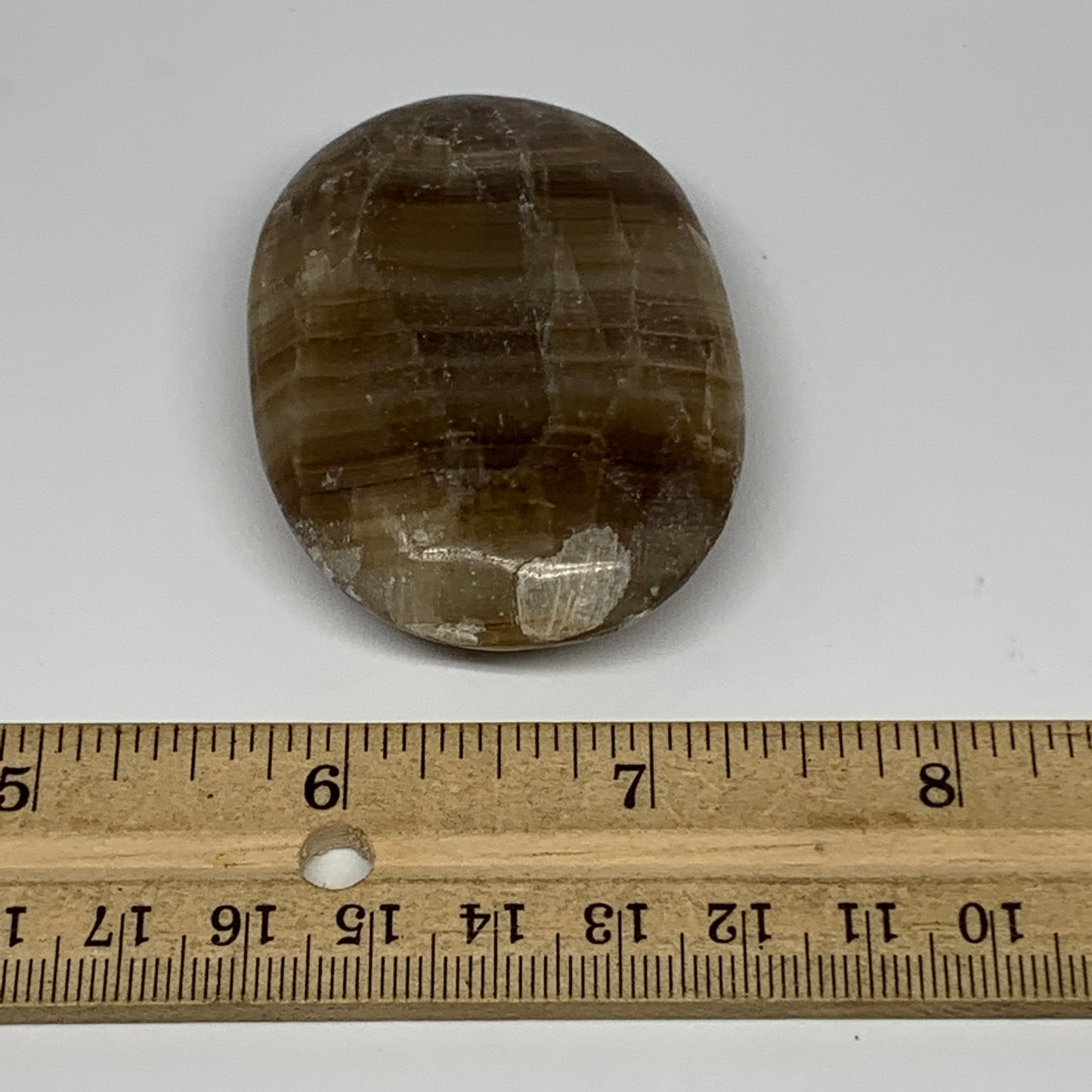 74.6g, 2.4"x1.7"x0.7", Natural Honey Calcite Palm-Stone Reiki @Afghanistan, B149