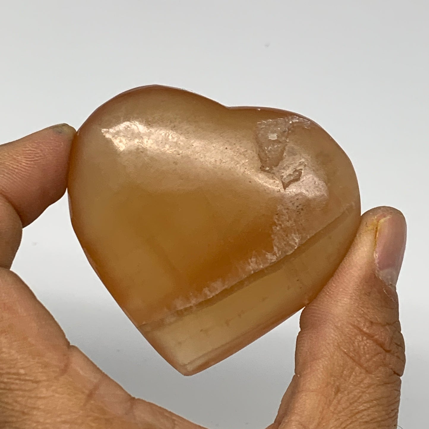 73.4g, 2.1"x2.2"x0.7" Honey Calcite Heart Gemstones, Collectible @Pakistan,B2521