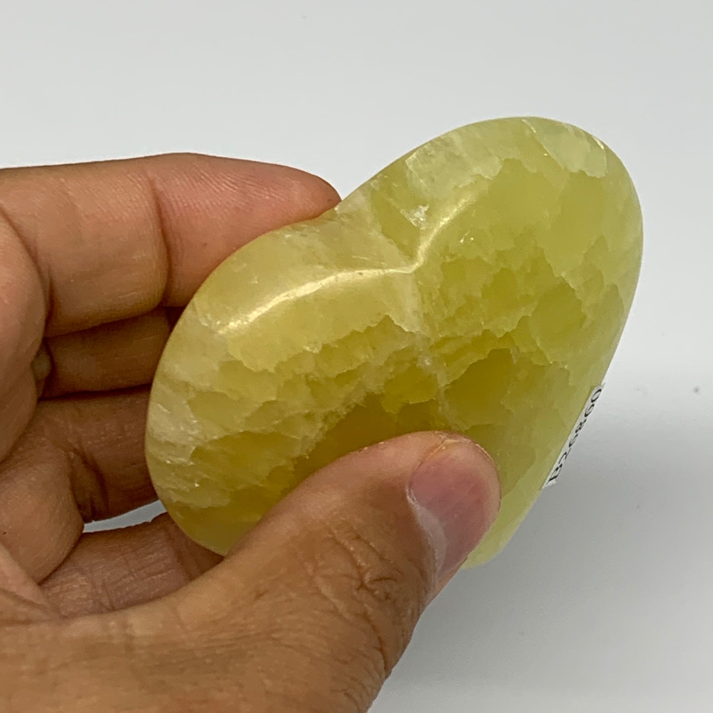 126.1g, 2.2"x2.6"x0.9" Lemon Calcite Heart Crystal Gemstones @Afghanistan, B2686