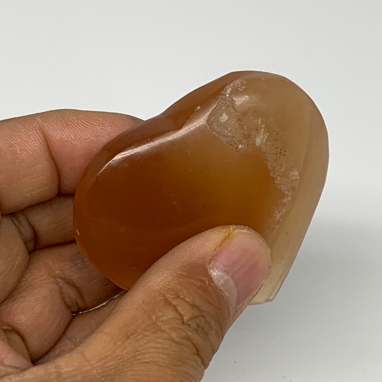 73.4g, 2.1"x2.2"x0.7" Honey Calcite Heart Gemstones, Collectible @Pakistan,B2521