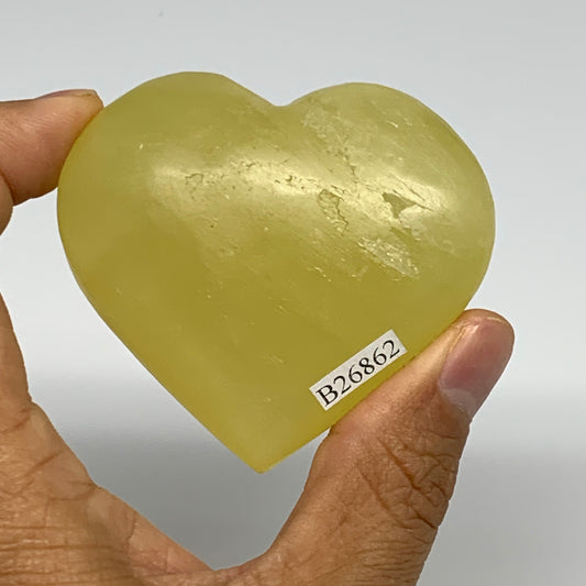 131.9g, 2.2"x2.5"x1" Lemon Calcite Heart Crystal Gemstones @Afghanistan, B26862