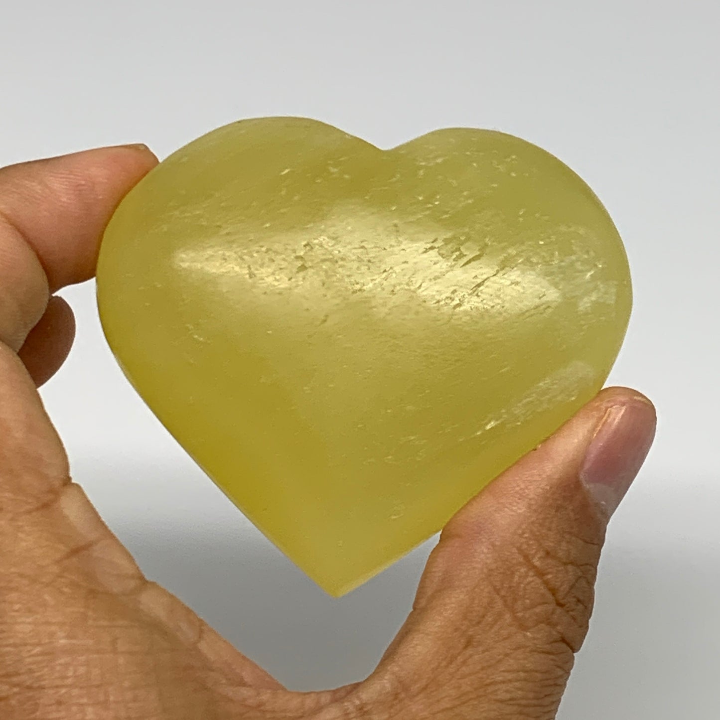 131.9g, 2.2"x2.5"x1" Lemon Calcite Heart Crystal Gemstones @Afghanistan, B26862