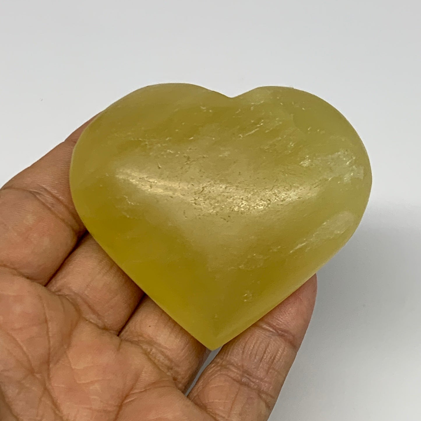131.9g, 2.2"x2.5"x1" Lemon Calcite Heart Crystal Gemstones @Afghanistan, B26862