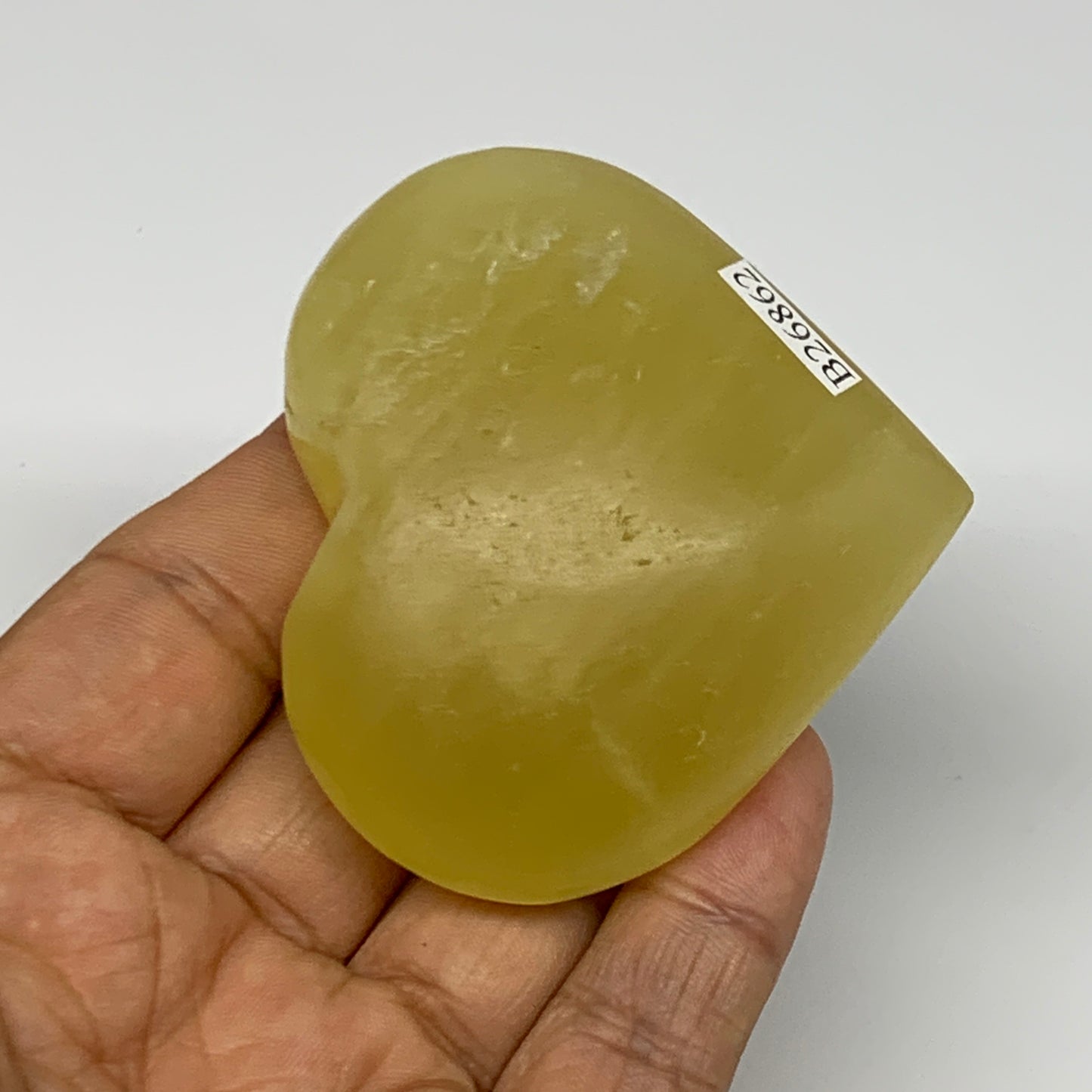131.9g, 2.2"x2.5"x1" Lemon Calcite Heart Crystal Gemstones @Afghanistan, B26862